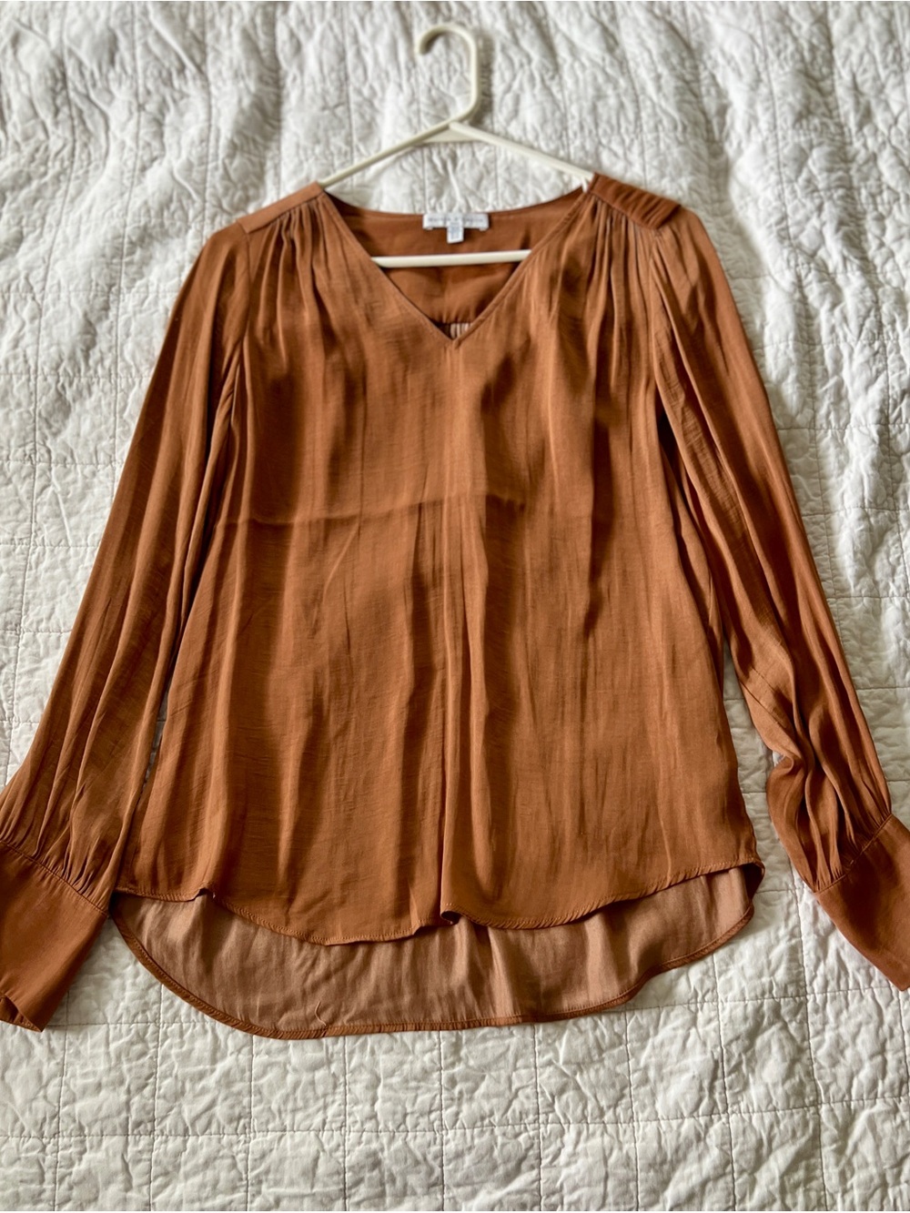 Relaxed V-Neck Blouse in Burnt Orange